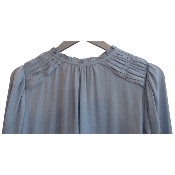 Rachel by Rachel Roy Blue Silky Tie Shirred Cuff Blouse Top M - Picture 6 of 6